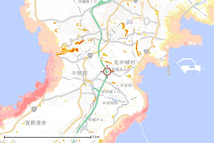 北中城村周辺のハザード重ね図