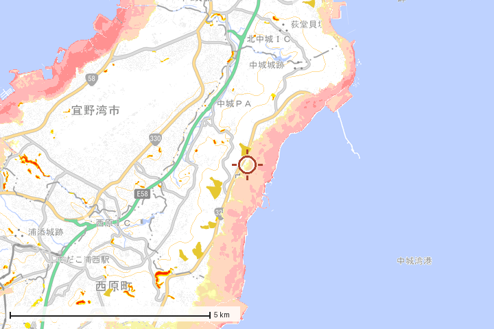 中城村周辺のハザード重ね図