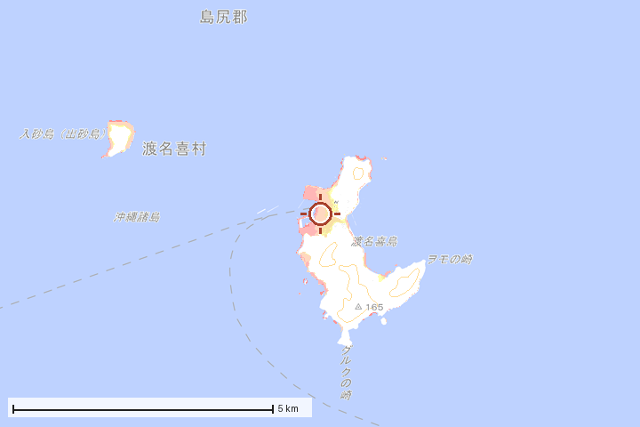 渡名喜村周辺のハザード重ね図