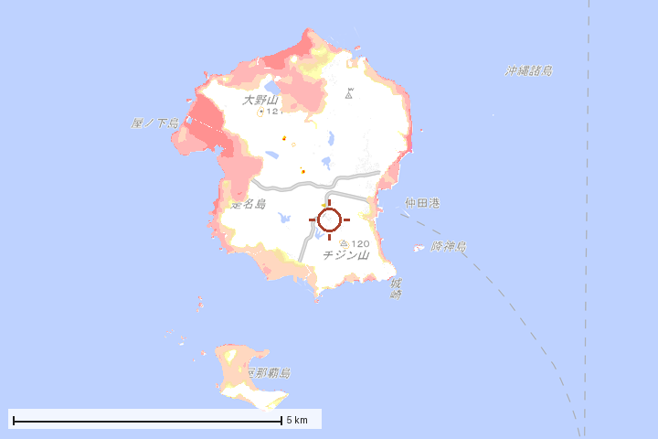 伊是名村周辺のハザード重ね図