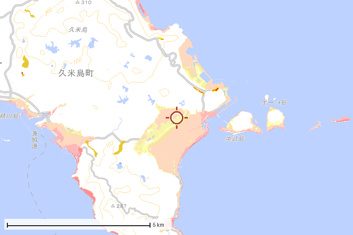 久米島町周辺のハザード重ね図
